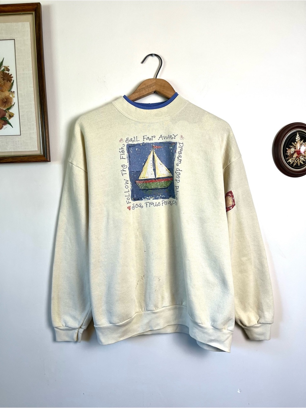 Vintage Lee Nautical Sailboat Yellow Crewneck XL